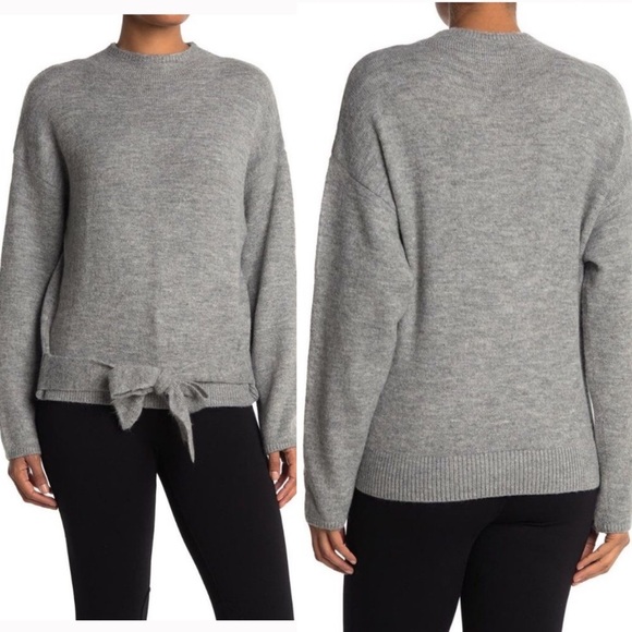WAYF Mock Neck Tie Waist Sweater - Grey Sz L NWT - Picture 1 of 2